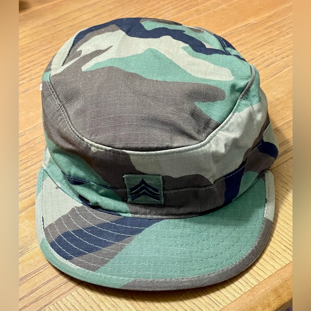 U.S. Army Military BDU Hot Weather Cover Hat Cap Sgt Rank Size 7-1/8 Camo
